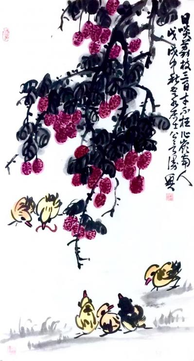 龚光万日记-国画写意花鸟画新作《 日啖荔枝三百颗， 才不枉作岭南人》，附局部图，尺寸四尺68【图1】