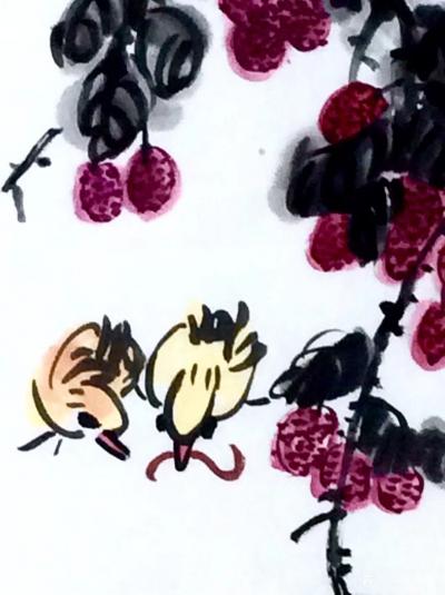 龚光万日记-国画写意花鸟画新作《 日啖荔枝三百颗， 才不枉作岭南人》，附局部图，尺寸四尺68【图2】