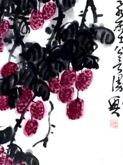 龚光万日记-国画写意花鸟画新作《 日啖荔枝三百颗， 才不枉作岭南人》，附局部图，尺寸四尺68【图3】
