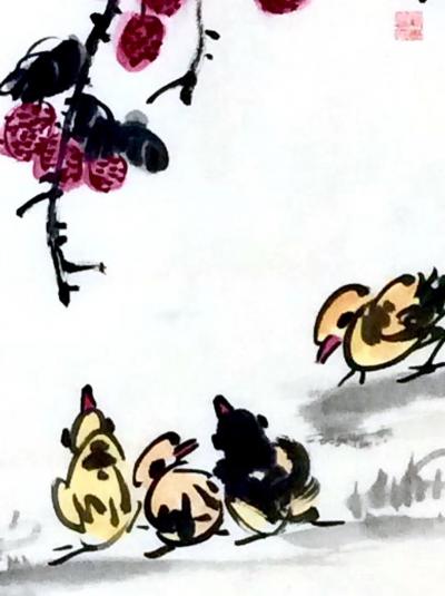 龚光万日记-国画写意花鸟画新作《 日啖荔枝三百颗， 才不枉作岭南人》，附局部图，尺寸四尺68【图4】