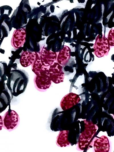 龚光万日记-国画写意花鸟画新作《 日啖荔枝三百颗， 才不枉作岭南人》，附局部图，尺寸四尺68【图6】