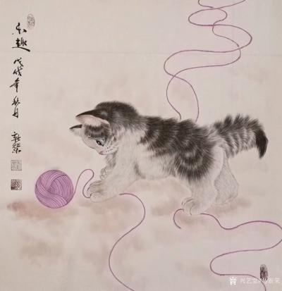 马新荣日记-工笔动物画《秋趣》，可爱猫咪送到家，萌宠平添乐趣，祝福朋友们国庆节快乐，全家幸福【图1】
