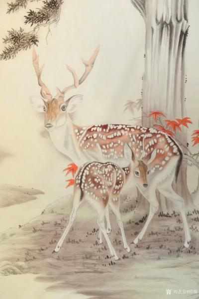韩梅日记-新作工笔画梅花鹿《福禄寿喜图》，尺寸四尺整张68x138cm，附局部图，请欣赏，【图2】