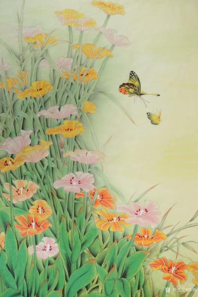 韩梅日记-新作工笔花鸟画《繁花似锦》，尺寸四尺整张68x138cm，附局部图，请欣赏，手工【图2】