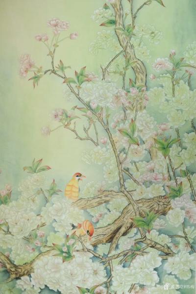 韩梅日记-新作工笔花鸟画《繁花似锦》，尺寸四尺整张68x138cm，附局部图，请欣赏，手工【图5】