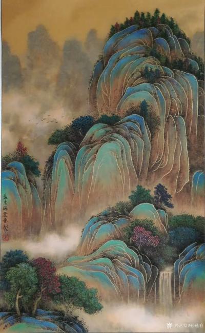 孙逢春日记-国画彩墨工笔山水画《绿水青山寂无声 》，《湖山积翠图 》，《燕山听鸣图 》，《湖【图3】