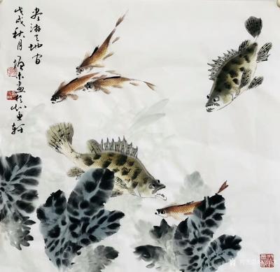 冯增木日记-近作四尺斗方彩鱼一宗，请品鉴！【图1】