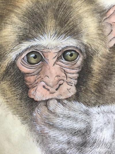 汪林日记-新作国画工笔画《猴子葡萄》刚刚绘制完成，尺寸57×88CM，附局部图，分享给大家【图2】