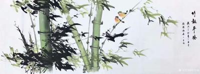 刘慧敏日记-国画花鸟画竹子系列作品5幅《竹报平安》，尺寸小六尺68x180cm。同样的标题，【图4】