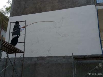 粟盛林日记-国画山水巨幅墙画《万里长城龙腾云》基本完工，国庆大家去旅行，我为母校绘长城！【图1】