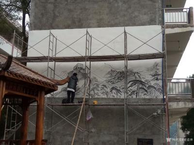 粟盛林日记-国画山水巨幅墙画《万里长城龙腾云》基本完工，国庆大家去旅行，我为母校绘长城！【图2】