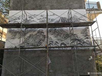 粟盛林日记-国画山水巨幅墙画《万里长城龙腾云》基本完工，国庆大家去旅行，我为母校绘长城！【图3】