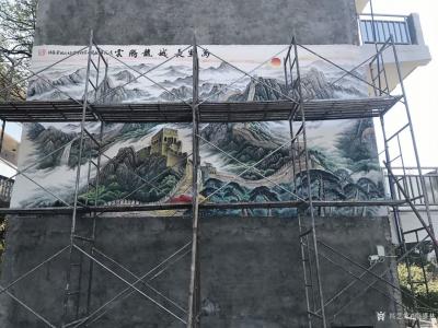 粟盛林日记-国画山水巨幅墙画《万里长城龙腾云》基本完工，国庆大家去旅行，我为母校绘长城！【图4】