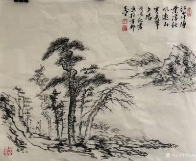 刘玉坚日记-国画山水画近作《江岸墜葉浮秋水，逺山寒色帶夕阳》，
第二幅《首山省念禅师三句：【图1】