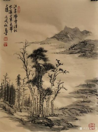 刘玉坚日记-国画山水画近作《江岸墜葉浮秋水，逺山寒色帶夕阳》，
第二幅《首山省念禅师三句：【图3】