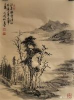 艺术家刘玉坚日记:国画山水画近作《江岸墜葉浮秋水，逺山寒色帶夕阳》，
第二幅【图2】