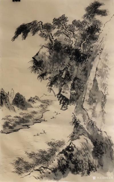 刘玉坚日记-国画山水画近作《江岸墜葉浮秋水，逺山寒色帶夕阳》，
第二幅《首山省念禅师三句：【图4】