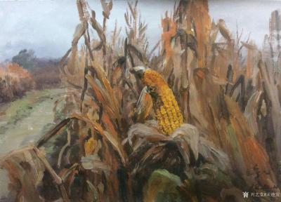 宋德发日记-乡村题材水粉画近作一组，《牧牛图》，《玉米地》，《江边小路》，尺寸60x80cm【图3】