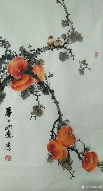 刘建岭日记-国画花鸟画柿子系列作品《事事如意》，三幅，尺寸四尺三裁45x68cm,请欣赏，欢【图2】