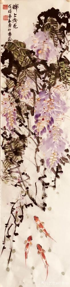 叶仲桥日记-周末闲情画《锦上添花》，规格138*34cn、国画花鸟牡丹，祝各位周末愉快！闲来【图1】