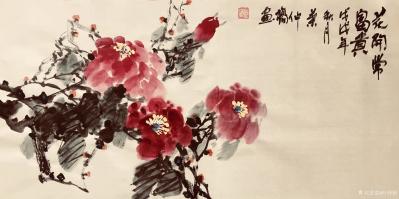 叶仲桥日记-周末闲情画《锦上添花》，规格138*34cn、国画花鸟牡丹，祝各位周末愉快！闲来【图2】