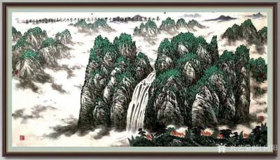 叶向阳日记-翰墨颂中华:《春山飞鸟银瀑鸣》，国画山水画作品，尺寸四尺68x138cm，恭请亲【图1】