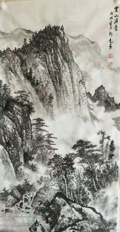 胡宝成日记-国画山水画《云山清音》，尺寸六尺山水180*97cm。国画山水画《高山云海》，尺【图1】