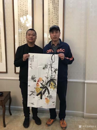 周居安收藏-作国画花鸟《金玉满堂》，尺寸四尺68*138cm，和兰州市安宁区美术协会赵主席合【图2】