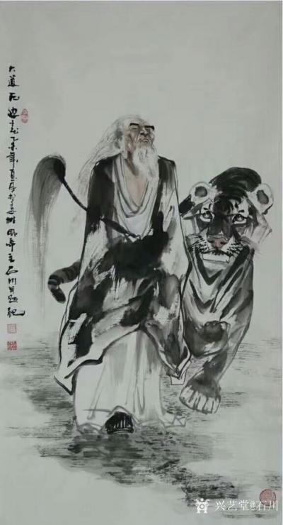 石川日记-石川国画人物画《大道无边》，《紫气东来》老子骑牛出关图，《观象》，《昔为汉室忠良【图5】