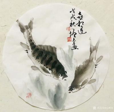 冯增木日记-近作小品斗方扇面国画鱼作品选发，《春风得意》，《富贵图》，《喜相逢》，《年年有余【图3】