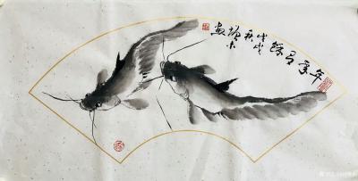 冯增木日记-近作小品斗方扇面国画鱼作品选发，《春风得意》，《富贵图》，《喜相逢》，《年年有余【图7】