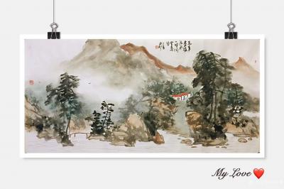 赵永利日记-国画山水画作品：《万事尽随流水， 一时同坐春风》，《九曲天游山抱水,万年日观岭为【图1】