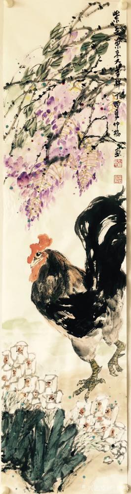 叶仲桥收藏-大鸡、如意着大吉大利，朝朝向上的意思，昨天所作《吉祥图》、规格180*60cn送【图1】
