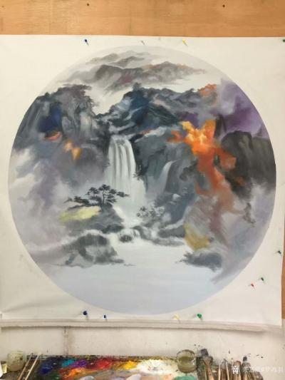 罗鸿羽日记-以水粉画的方式，完成国画山水的效果，这是新创作完成的水粉山水《紫气东来 ，花好月【图2】