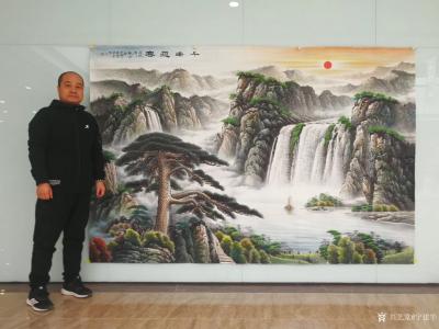 宁建华日记-国画彩墨山水画《千峰迎客》，尺寸180x270厘米，送给老师们欣赏指导，画这副才【图1】