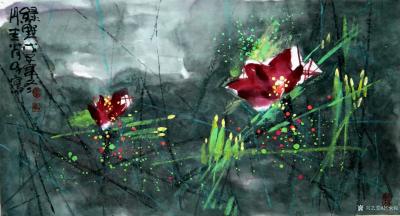 赵承锐日记-【赵承鋭的水墨世界】国画水墨花鸟荷花旧作《遍地见荷塘》，尺寸四尺对开38x138【图2】