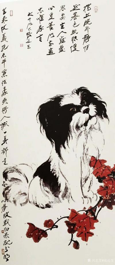 张近生日记-国画动物画狗狗系列作品：《独立院外静悄然 暮色既临忧思安 主人宠爱心更善，明示尽【图1】