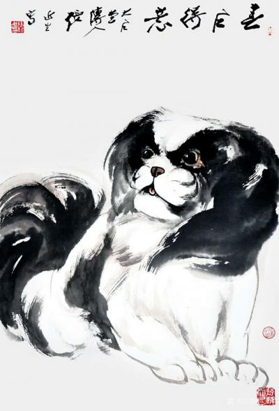 张近生日记-国画动物画狗狗系列作品：《独立院外静悄然 暮色既临忧思安 主人宠爱心更善，明示尽【图2】