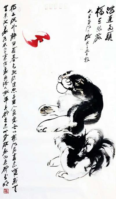 张近生日记-国画动物画狗狗系列作品：《独立院外静悄然 暮色既临忧思安 主人宠爱心更善，明示尽【图4】