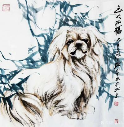 张近生日记-国画动物画狗狗系列作品：《独立院外静悄然 暮色既临忧思安 主人宠爱心更善，明示尽【图5】