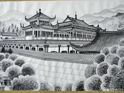 肖业炎日记-正在创作深圳古村丶古城百米工笔界画长卷。(图为深圳弘法寺)，分享给大家品评【图3】