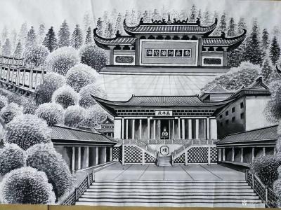 肖业炎日记-正在创作深圳古村丶古城百米工笔界画长卷。(图为深圳弘法寺)，分享给大家品评【图5】