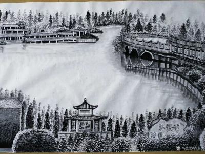 肖业炎日记-正在创作深圳古村丶古城百米工笔界画长卷。(图为深圳弘法寺)，分享给大家品评【图6】