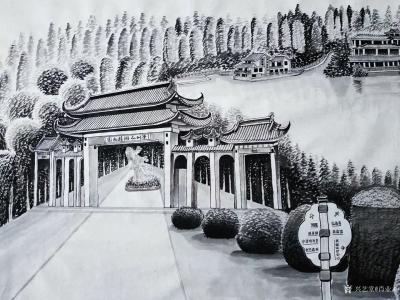 肖业炎日记-正在创作深圳古村丶古城百米工笔界画长卷。(图为深圳弘法寺)，分享给大家品评【图7】