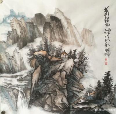 张祖坤日记-国画山水画《迎客松》，《沟壑风烟》，《岁月》，尺寸四尺斗方68x68cm，张祖坤【图4】