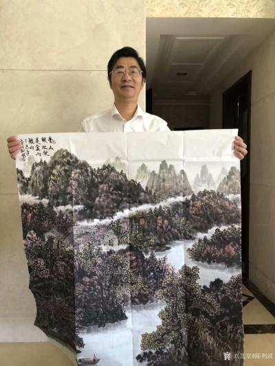 陈利波收藏-陈利波国画山水画作品《青山绿水就是金山银山》和行书书法作品《月落乌啼霜满天，江枫【图1】