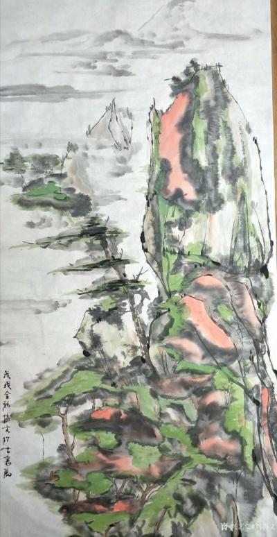 刘协文日记-国画山水画浓墨重彩三青山风景画三幅，尺寸四尺整张竖幅68x138cm，戊戍年秋月【图2】