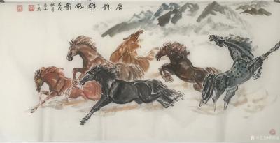 邵西安日记-国画动物画近作六骏马《唐韵雄风图》，尺寸四尺68x138cm；雄鹰图《凌云志》，【图1】