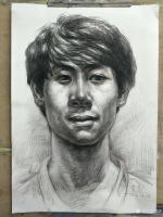 艺术家覃莽日记:课堂示范画人物肖像（头像）素描练习，第二幅
，小年轻脸太光【图3】