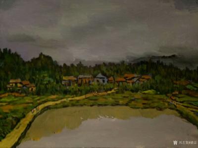 梁京日记-自然野逸：水粉画作品《村头风景》，梁京2018年作品，附绘制上色步骤图例，请指导【图3】